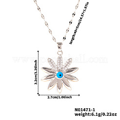 Винтажные элегантные латунные микропаве прозрачные кубические циркониевые эмалевые ожерелья с ромашками и сглазом для женщин&nbsp;PF8870-1