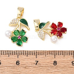 Кубический цирконий из латуни с микро-паве с подвесками из искусственного жемчуга из абс-пластика&nbsp;KK-Z141-05G