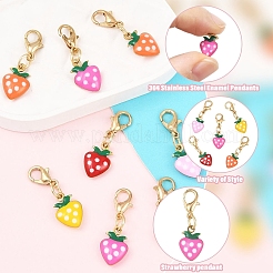 10 шт. подвеска в виде клубники из нержавеющей стали 304 с эмалью&nbsp;HJEW-YW00295
