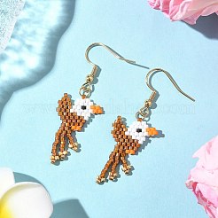 5 пара серег-подвесок в виде птиц из бисера из стекла Miyuki 304 из нержавеющей стали&nbsp;EJEW-MZ00555