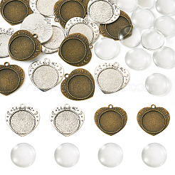 32 шт. 3 стиля подвески-кабошоны из сплава в тибетском стиле с прозрачными стеклянными кабошонами&nbsp;FIND-TA0004-79