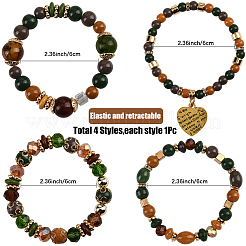 1 комплект браслетов из дерева и бусин в стиле бохо для женщин&nbsp;BJEW-SP0001-12