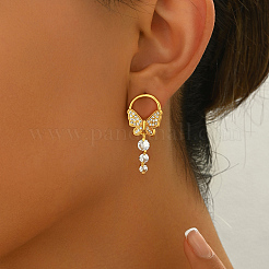 Элегантные серьги-гвоздики с подвесками в виде бабочек из латуни с прозрачными кубическими цирконами&nbsp;UU2168