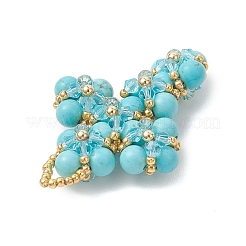 Подвески-крестики из синтетических зелёных бирюзовых бусин и стеклянных бусинок&nbsp;PALLOY-MZ01151-04