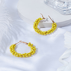 1 пара серег-колец из сплава стеклянных бусин&nbsp;EJEW-LP0003-65D