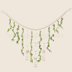 Подвесные украшения из хлопка и деревянных бусин&nbsp;HJEW-WH20004-14B