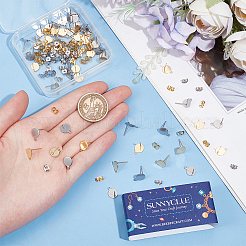 60 шт. 2-цветная плоская круглая фурнитура для сережек-гвоздиков из нержавеющей стали 304&nbsp;STAS-SC0008-56