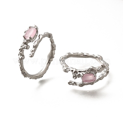 Овальные латунные манжеты-кольца кошачий глаз для женщин&nbsp;RJEW-U042-01P-02