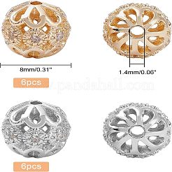12 шт. 2-цветная стойка с покрытием из латуни с микропаве прозрачные кубические циркониевые бусины&nbsp;ZIRC-NB0001-84
