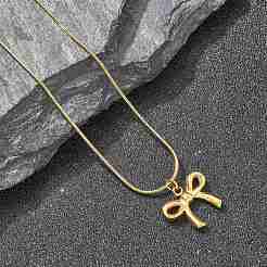 PVD вакуумное покрытие 304 нержавеющая сталь бант кулон круглая змея цепи ожерелья для женщин&nbsp;NJEW-Z044-11G