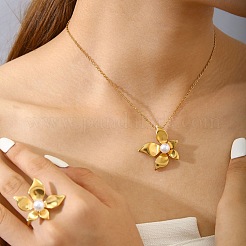 Ожерелья и кольца из нержавеющей стали 304 с подвесками из пластиковых жемчужин&nbsp;FS-WGC34D6-03