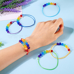 7 цветной экологичный корейский вощеный полиэстеровый шнур с натуральными и окрашенными малайзийскими нефритовыми бусинами&nbsp;BJEW-TAC0035