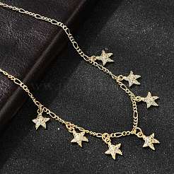 Ожерелья с подвесками в виде морских звезд из латуни с прозрачным фианитом и прозрачным фианитом&nbsp;NJEW-B157-05G