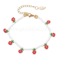 Браслеты с подвесками из стеклянного бисера в виде цветочных мотивов для женщин&nbsp;BJEW-MZ00306-03