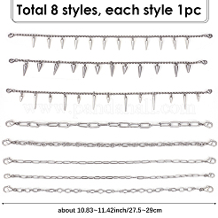 8 шт. 8 стиля панк-стиль цепей Rolo из нержавеющей стали 304 и сплава колпачковых цепей&nbsp;HJEW-SC0002-43