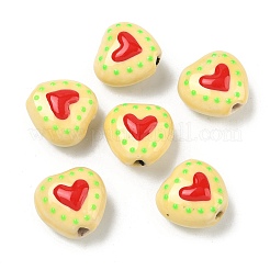 Фарфоровые эмалированные бусины ручной работы с узором в виде сердечек&nbsp;PORC-G016-03I