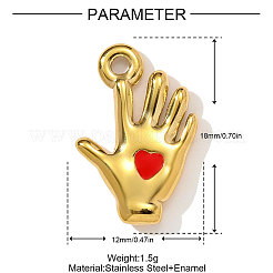 Подвески в форме сердца с подвесками на руку из нержавеющей стали 304 с эмалью&nbsp;STAS-OY004-15G