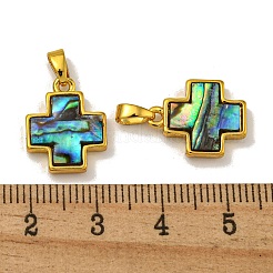 Подвески из натуральной латуни из ракушки пауа&nbsp;KK-U025-03G-02