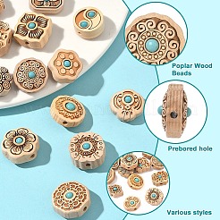 15 шт. 15 стили бусин из тополя&nbsp;WOOD-YW0001-80
