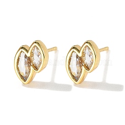 Двойные серьги-гвоздики из латуни с микропаве из прозрачного кубического циркония «конский глаз»&nbsp;EJEW-D318-06G