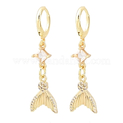 Серьги-кольца из латуни с микропаве из кубических цирконий в форме рыбьего хвоста&nbsp;EJEW-B154-05G