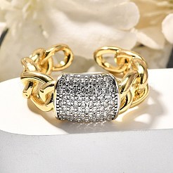 Латунные микро проложить манжеты кольца кубического циркония&nbsp;RJEW-U035-03GP