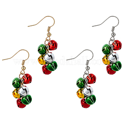 2 пара двухцветных железных и латунных рождественских серег-колокольчиков&nbsp;EJEW-PH01452