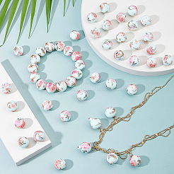 50шт круглые силиконовые бусины с принтом&nbsp;SIL-DC0001-84