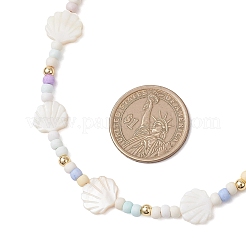 Летние пляжные ожерелья из натуральных белых ракушек и стеклянного бисера.&nbsp;NJEW-JN05855-01