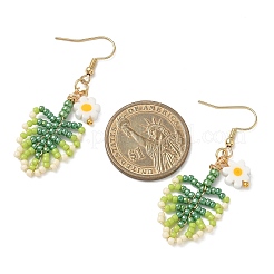 Серьги-подвески в форме листа из бисера из нержавеющей стали 304&nbsp;EJEW-MZ00558