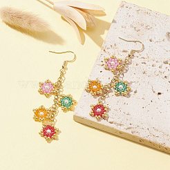 Серьги с подвесками в виде звезд и стеклянных семян&nbsp;EJEW-MZ00107