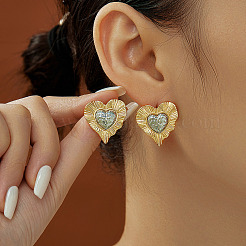 Элегантные винтажные двухцветные серьги-гвоздики из латуни в форме сердца&nbsp;NR0767