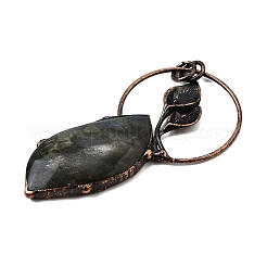 Кольцо из натурального лабрадорита с перьями и большими подвесками в виде листьев&nbsp;G-Q350-04A