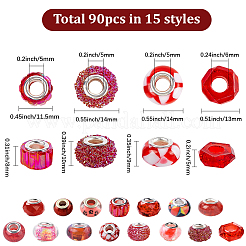 90 шт. 15 стиля красных прозрачных смоляных европейских бусин&nbsp;RPDL-SP0001-06