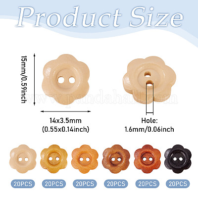 120 шт. 6-х цветные деревянные пуговицы-цветы с 2 отверстиями&nbsp;BUTT-TA0001-40B-1