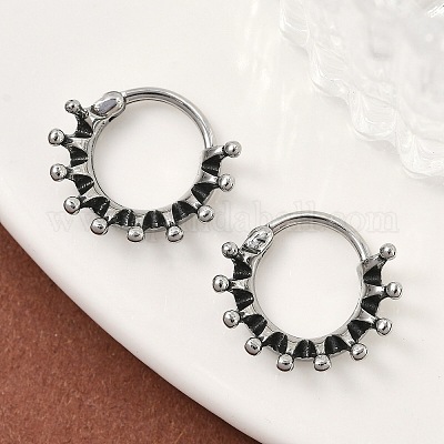 Серьги-кольца из хирургической нержавеющей стали 316 с короной&nbsp;EJEW-G416-26AS-1