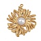 304 Stainless Steel Pendants, Flower Charms, with Plastic Pearl, Golden, 32x28x5mm, Hole: 1.4mm