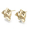 Brass Stud Earring Findings, with Loop, Nickel Free, Twist, Real 18K Gold Plated, 12x15mm, Hole: 1mm, Pin: 0.7mm