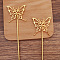 Iron Hair Stick Finding, with Alloy Butterfly, Golden, 135mm, Pin: 2.5mm