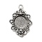 Tibetan Style Zinc Alloy Flower Pendant Cabochons Bezel Settings, Lead Free & Cadmium Free, Antique Silver, Oval Tray: 12mm, 29.6x20x4mm, Hole: 2.5mm, about 217pcs/500g