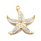 304 Stainless Steel Polymer Clay Rhinestone Pendants, Vacuum Plating, Starfish, 26.5x24.5x2.5mm, Hole: 1.7mm