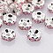 Brass Rhinestone Spacer Beads, Grade AAA, Wavy Edge, Nickel Free, Silver Color Plated, Rondelle, Light Rose, 8x3.8mm, Hole: 1.5mm