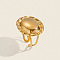 304 Stainless Steel Adjustable Open Cuff Rings for Women, Oval, Real 18K Gold Plated, US Size 7 1/4(17.5mm)