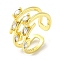 Real 18K Gold Plated Brass Micro Pave Clear Cubic Zirconia Open Cuff Rings, Horse Eye, US Size 8(18.1mm)