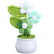 1Pc Hand Knitted Potted Plants Crochet Flower, Forget-me-not, with Plastic Vase, Light Cyan, 80x58x140mm