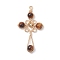 4Pcs 4 Styles Natural Tiger Eye Pendants, Cross Charms with Copper Wire Wrapped and Brass Round Beads, Golden, 49x26x7mm, Hole: 2mm