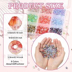 1080 шт. 9-х цветные гальванизированные прозрачные стеклянные бусины&nbsp;GLAA-CJ0002-84