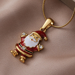 Женское ожерелье с подвеской Санта-Клауса из нержавеющей стали 304 с красной эмалью&nbsp;ZM1589