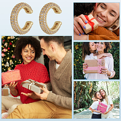 C-образные латунные серьги-каффы с микропаве из кубического циркония&nbsp;LS-EJEW-WH0519-27B