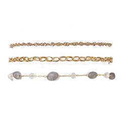 Браслеты на ногу из натуральных самородков морганита и звеньев цепи из нержавеющей стали 304&nbsp;AJEW-AN00743-02